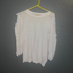 Philosophy White Ruffled Sweater Top, Size Large - Romantic & Chic